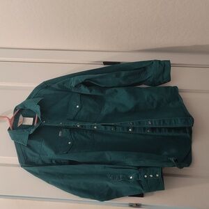 Vintage Carhartt Pearl Snap Button Down Work Shirt. Green/Dark Teal Color 17x36